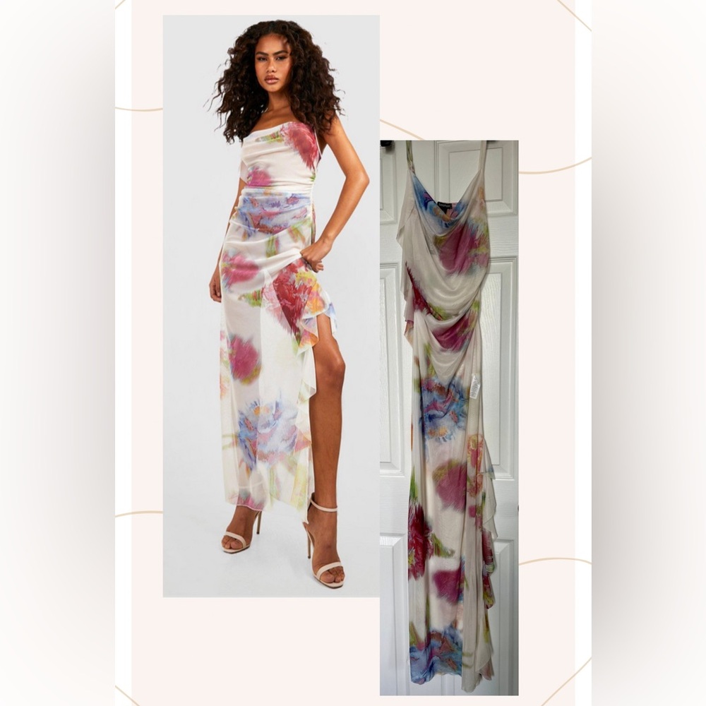 Mesh watercolor maxi dress